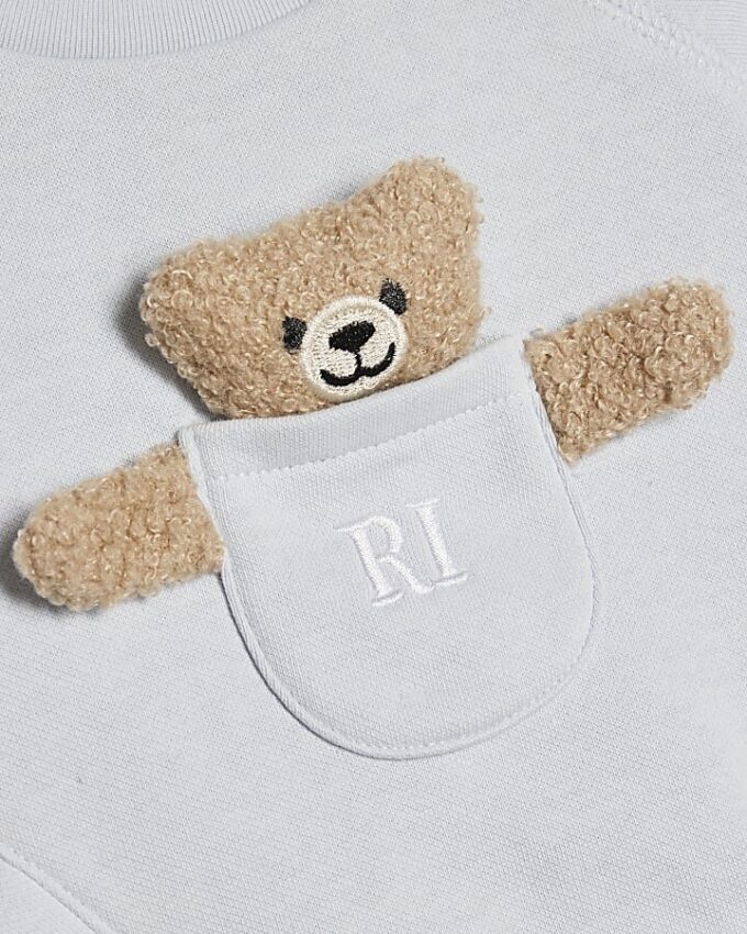 Baby Boys Blue Bear Pocket Sweatshirt Set