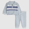 Baby Boys Blue Knitted Stripe Polo Shirt Set