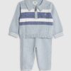 Baby Boys Blue Knitted Stripe Polo Shirt Set