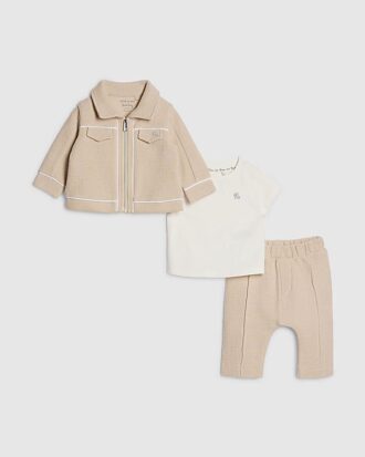 Baby Boys Cream 3 Piece Shacket Set