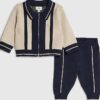 Baby Boys Cream Blocked Zip Through Knit Set