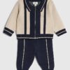 Baby Boys Cream Blocked Zip Through Knit Set