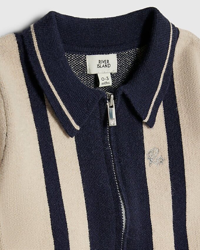 Baby Boys Cream Blocked Zip Through Knit Set
