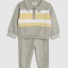 Baby Boys Green Knitted Stripe Polo Shirt Set