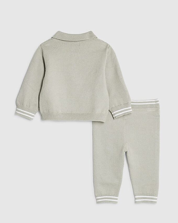 Baby Boys Green Knitted Stripe Polo Shirt Set