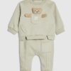 Baby Boys Khaki Bear Pocket Sweatshirt Set