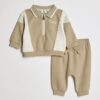 Baby Boys Khaki Colour Blocked Sweatshirt Set