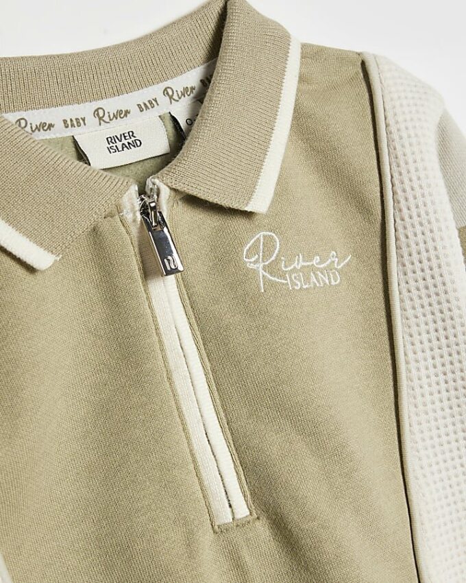 Baby Boys Khaki Colour Blocked Sweatshirt Set