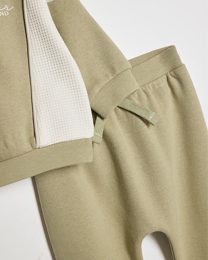 Baby Boys Khaki Colour Blocked Sweatshirt Set