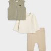 Baby Boys Khaki Quilted Gilet Set