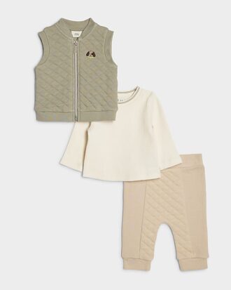 Baby Boys Khaki Quilted Gilet Set