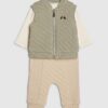 Baby Boys Khaki Quilted Gilet Set
