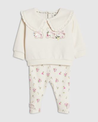 Baby Girl Cream Ditsy Bear Sweatshirt Set