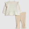 Baby Girls Beige Bear Peplum Sweatshirt Set