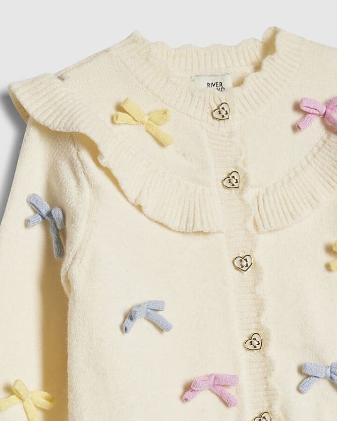 Baby Girls Cream Bow 3D Cardigan Knit Set