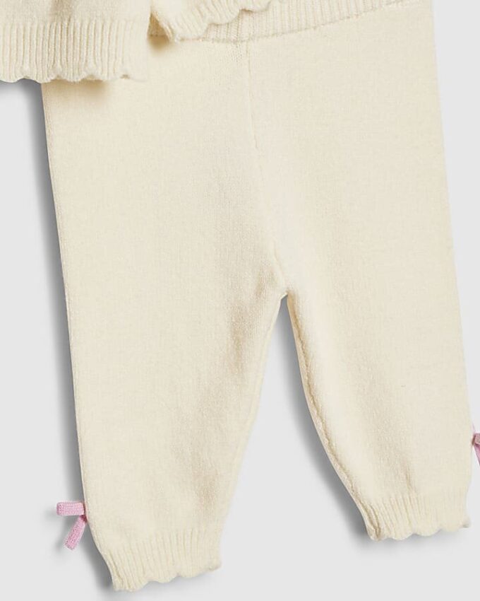 Baby Girls Cream Bow 3D Cardigan Knit Set