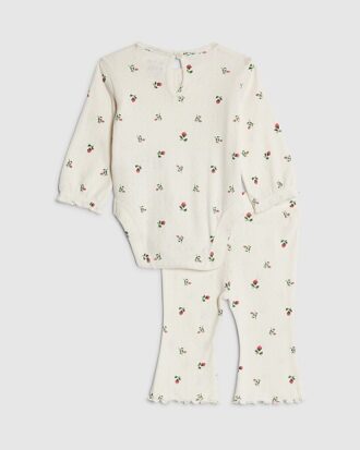 Baby Girls Cream Floral Bodysuit Set