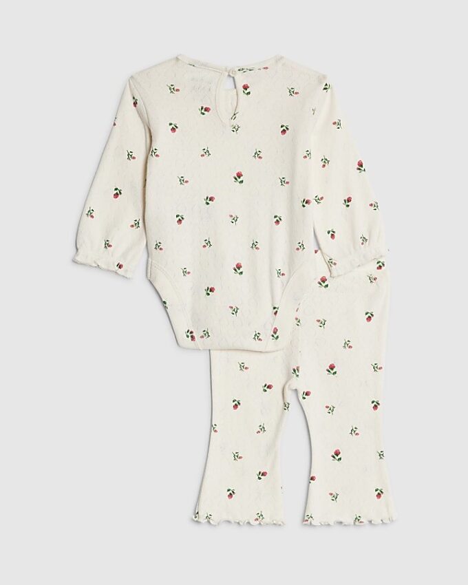 Baby Girls Cream Floral Bodysuit Set