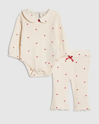 Baby Girls Cream Heart Bodysuit Set
