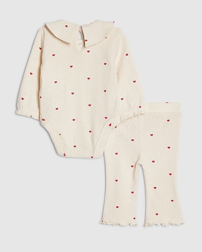 Baby Girls Cream Heart Bodysuit Set