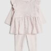 Baby Girls Cream Ribbed Bow Top Set