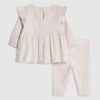 Baby Girls Cream Ribbed Bow Top Set
