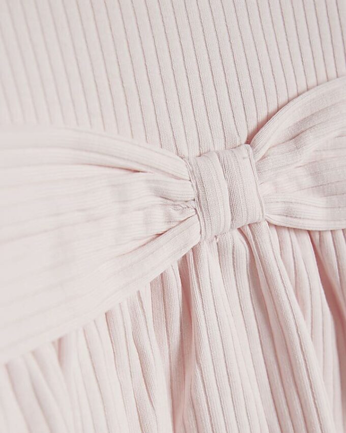 Baby Girls Cream Ribbed Bow Top Set