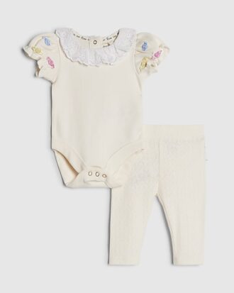 Baby Girls Cream Rosette Bodysuit Set