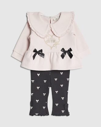 Baby Girls Pink Cute Bow Sweatshirt Set