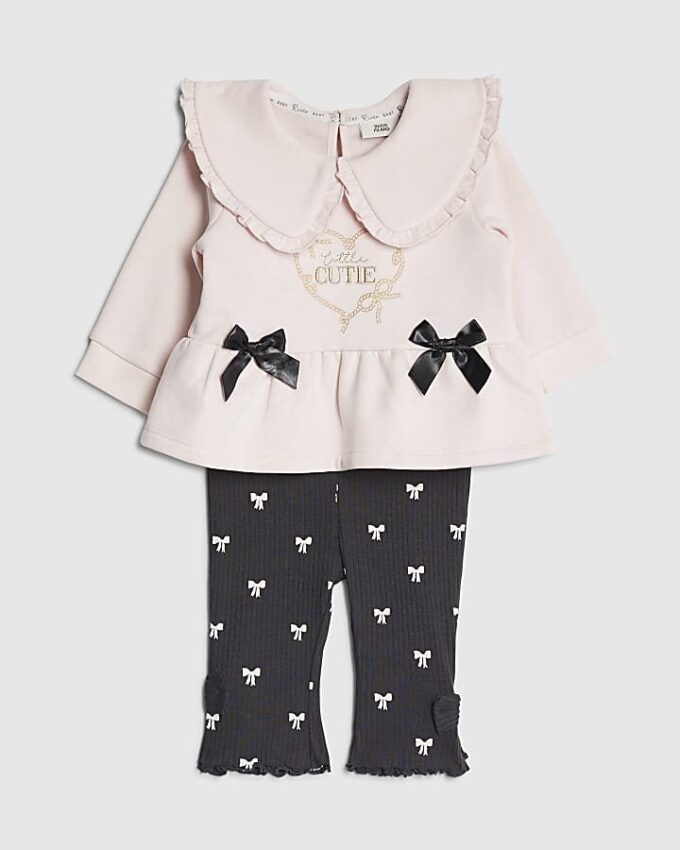 Baby Girls Pink Cute Bow Sweatshirt Set