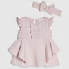 Baby Girls Pink Frill Sleeve Bow Dress Set