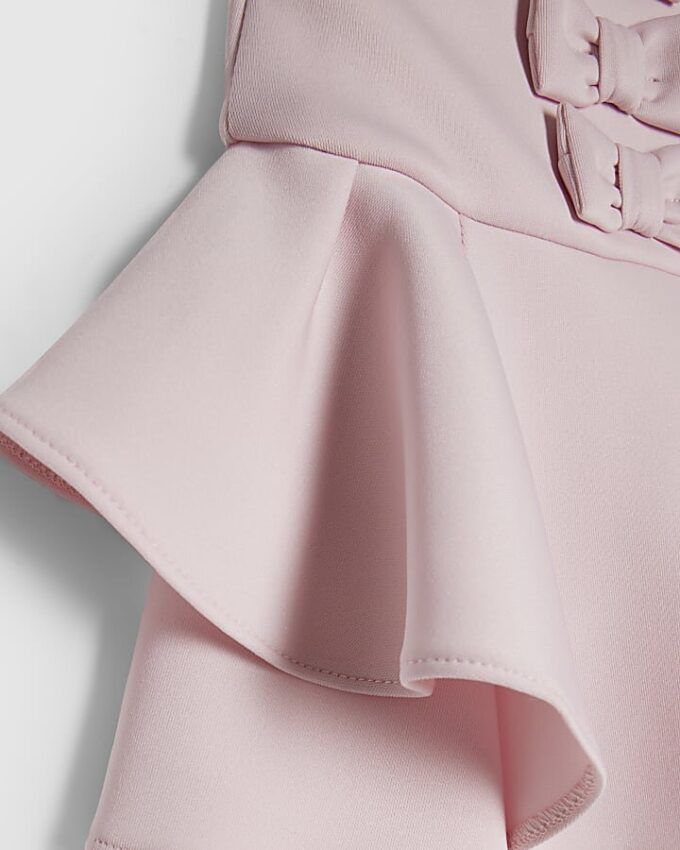 Baby Girls Pink Frill Sleeve Bow Dress Set