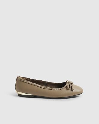 Beige Bow Ballet Pumps