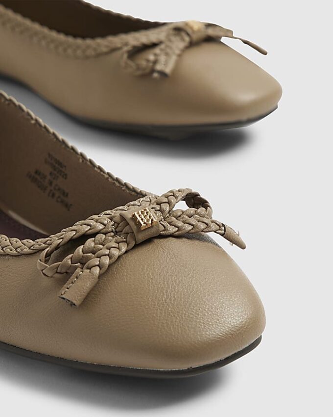 Beige Bow Ballet Pumps