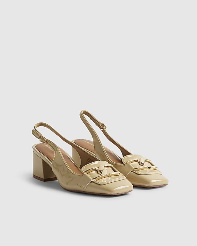 Beige Buckle Loafer Slingback Court Heels
