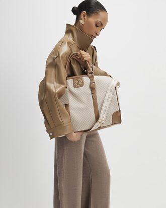 Beige Buckled Monogram Barrell Bag