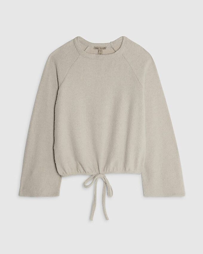 Beige Cosy Long Sleeve Bubble Hem Ribbed Top
