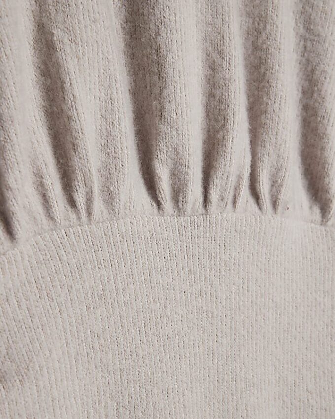 Beige Cosy Long Sleeve Ruched Mini Dress