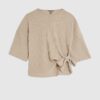 Beige Cosy Ribbed Knot Side Top