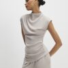 Beige Cosy Sleeveless Drape Top