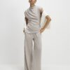 Beige Cosy Sleeveless Drape Top