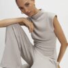 Beige Cosy Sleeveless Drape Top