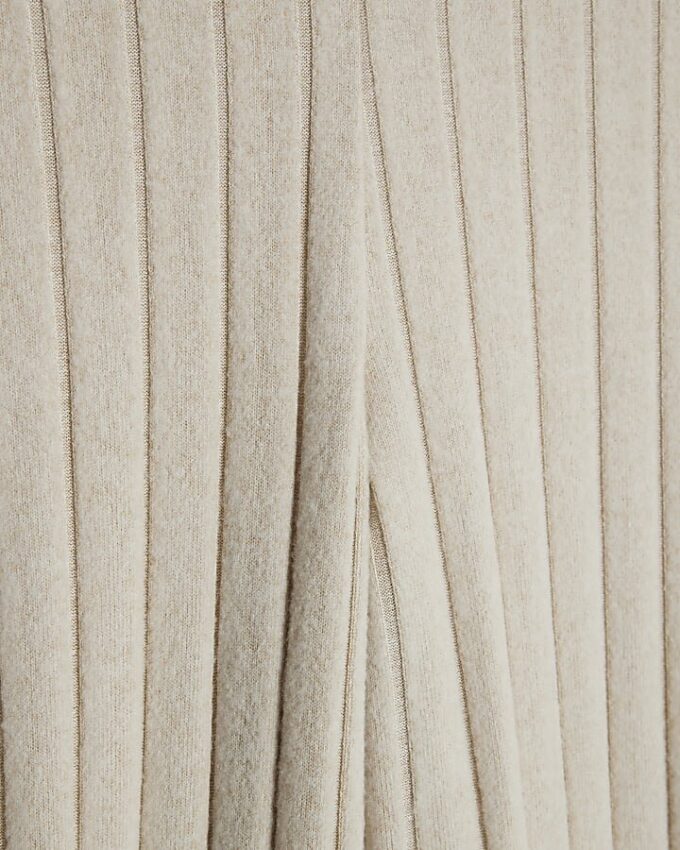 Beige Cosy Wide Leg Ribbed Trousers