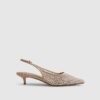 Beige Diamante Mesh Slingback Court Heels