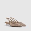 Beige Diamante Mesh Slingback Court Heels