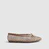 Beige Embellished Mesh Ballet Pumps