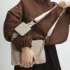 Beige Embossed Monogram Chain Cross Body Bag