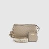 Beige Embossed Monogram Chain Cross Body Bag