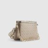 Beige Embossed Monogram Chain Cross Body Bag
