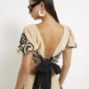 Beige Embroidered Beach Crop Top